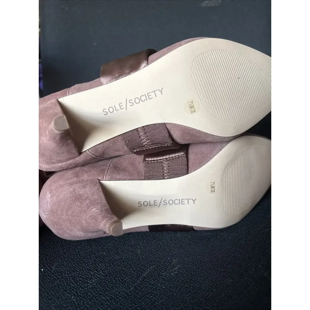 Sole Society Women's Leather Bow Kitten Heels Dusty Pink Size 7.5